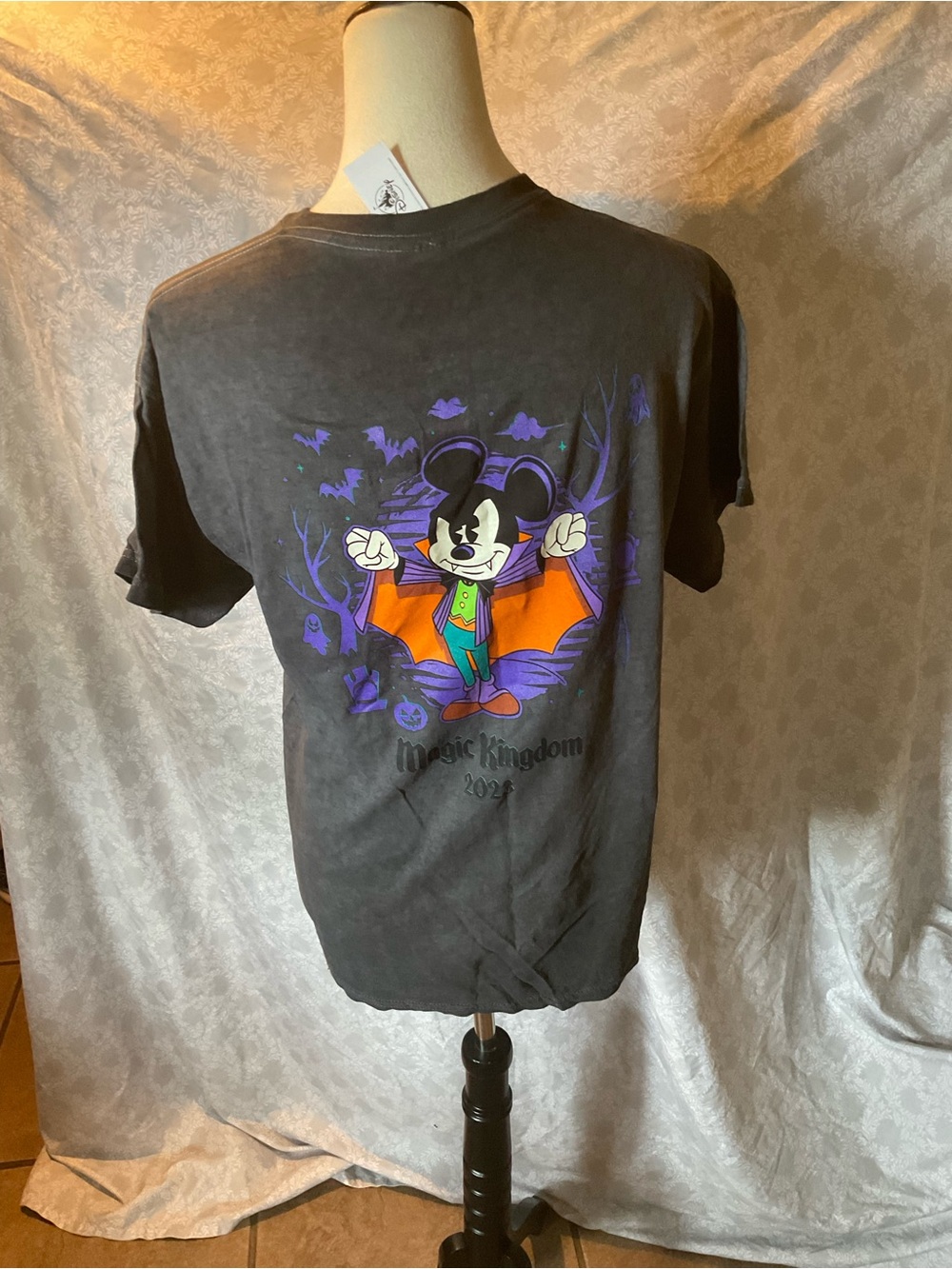 Disney Black Halloween Mickey Vampire Tee with Orange & Purple Artwork